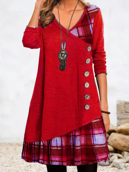🍂【S-3XL】2024 nova karirana haljina dugih rukava 