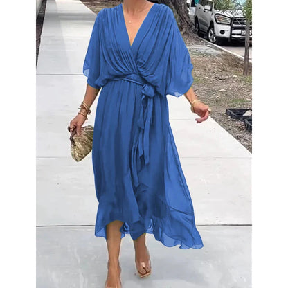 💟【S-5XL】👗Vestido de encaje con mangas murciélago de gasa multicolor 