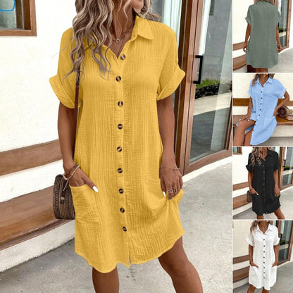 🎁【Descuento por tiempo limitado】Vestido de manga corta de algodón y lino 2025, ligero y aireado 