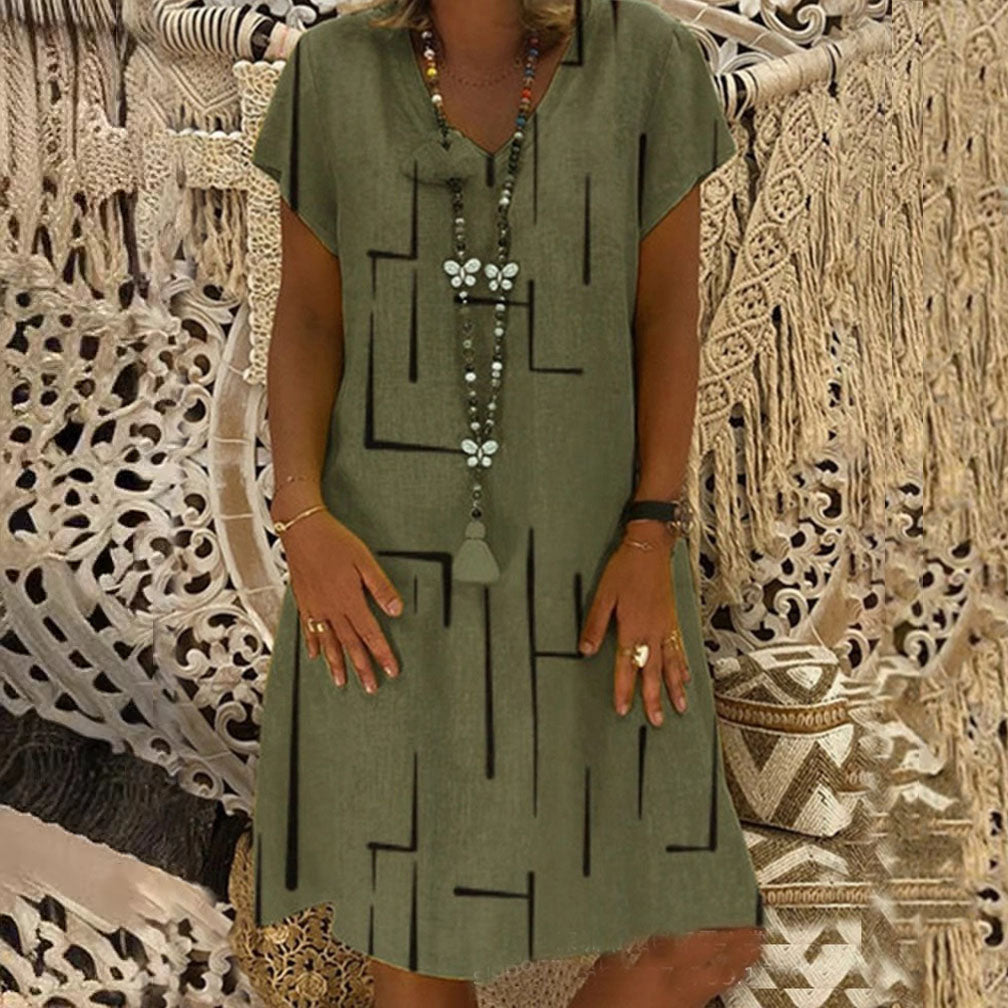 👗【S-5XL】Vestido de algodón 2025 con cuello en V y estampado 