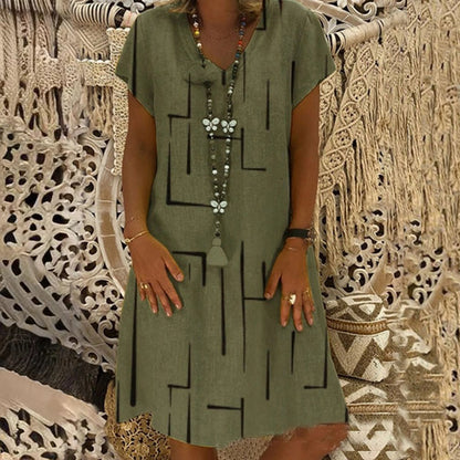 👗【S-5XL】Vestido de algodón 2025 con cuello en V y estampado 
