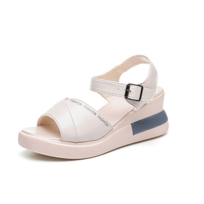 【35-40】Sandalias de cuña con boca de pez de cuero suave de verano
