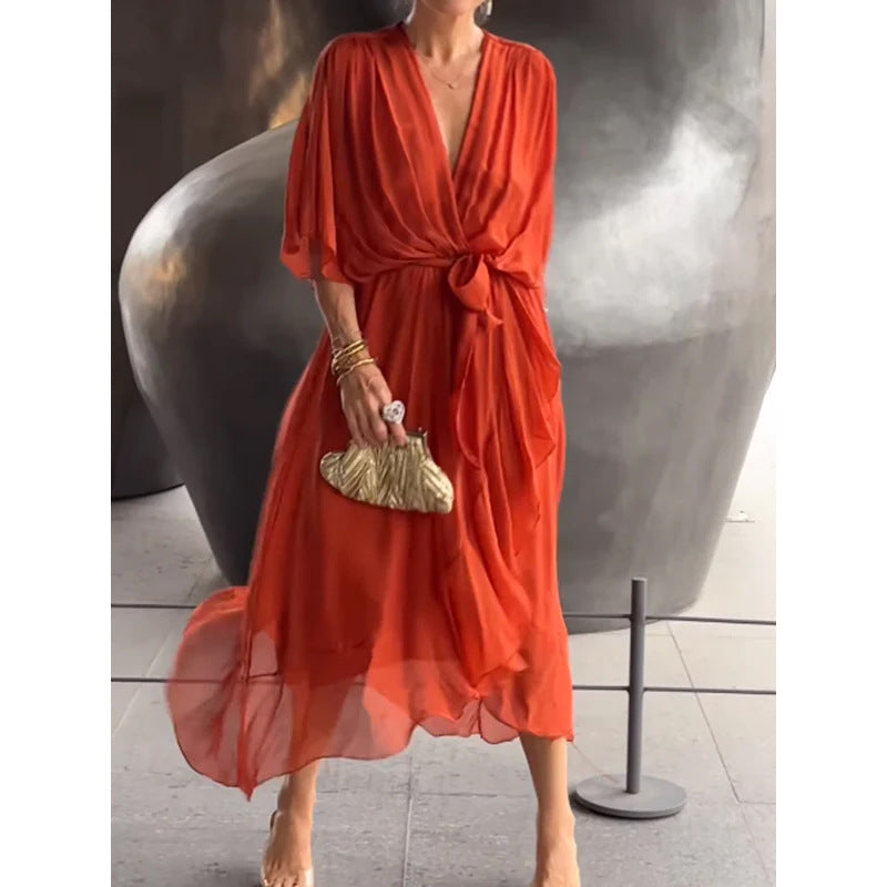💟【S-5XL】👗 Višebojna čipkana haljina od šifona s rukavima u obliku krila šišmiša 