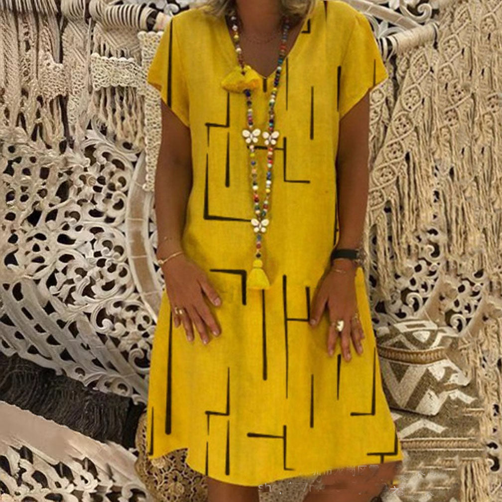 👗【S-5XL】Vestido de algodón 2025 con cuello en V y estampado 