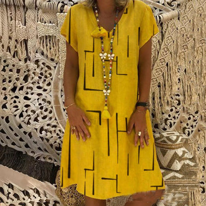 👗【S-5XL】Vestido de algodón 2025 con cuello en V y estampado 