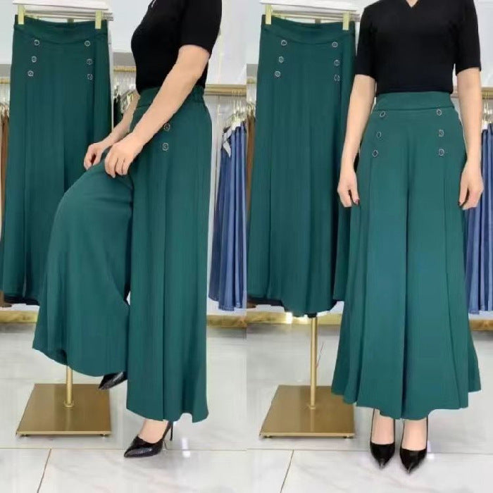 💖【M-5XL】Falda drapeada de moda para mujer con piernas anchas y cintura alta 