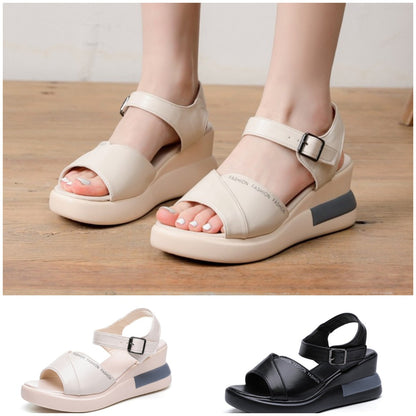 【35-40】Sandalias de cuña con boca de pez de cuero suave de verano
