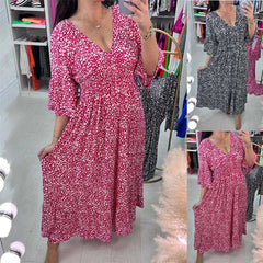【S-5XL】Nowa gorąca sukienka plus size z dekoltem w szpic w kwiaty