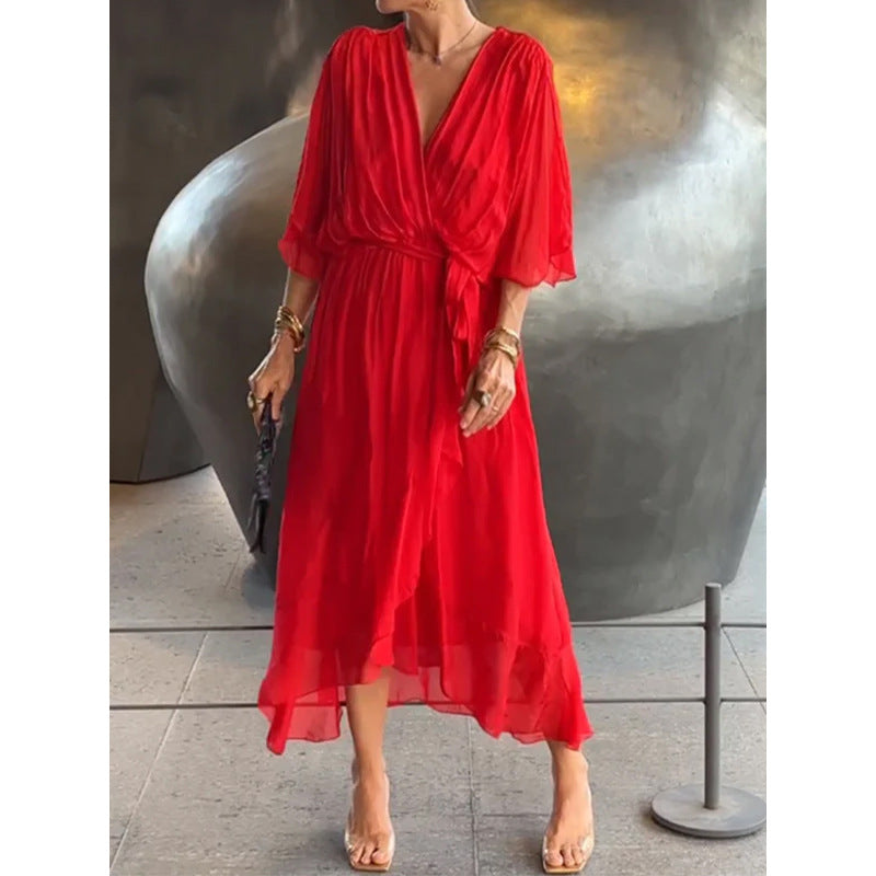 💟【S-5XL】👗 Višebojna čipkana haljina od šifona s rukavima u obliku krila šišmiša 