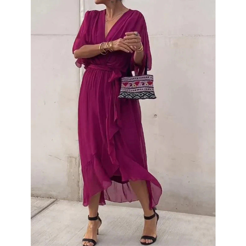 💟【S-5XL】👗 Višebojna čipkana haljina od šifona s rukavima u obliku krila šišmiša 