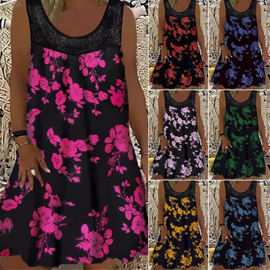 【Oferta por tiempo limitado】[L-8XL] Vestido estampado con cuello sin mangas de verano para mujer