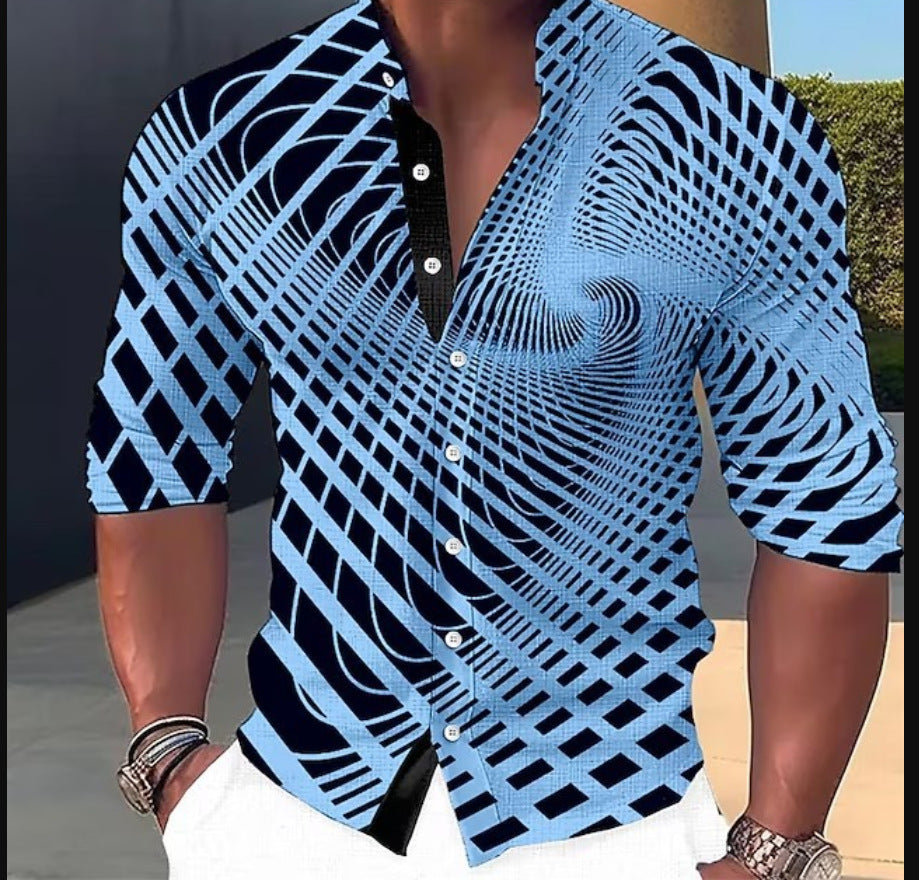 👔【S-6XL】Męska modna, casualowa koszula z długim rękawem i nadrukiem cyfrowym 3D