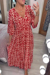 【S-5XL】Letnia sukienka Bohemian ze średnimi rękawami, dekoltem V, talią