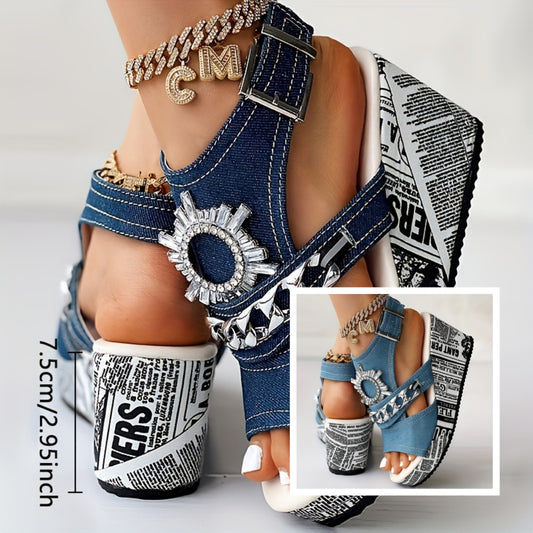 🔥Nowe i gorące produkty🔥【35-43】Sandały na koturnie z dekoracją ze strasu dla kobiet