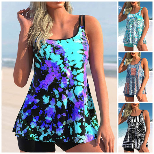 👙【S-5XL】Bañador bóxer de dos piezas estampado para mujer