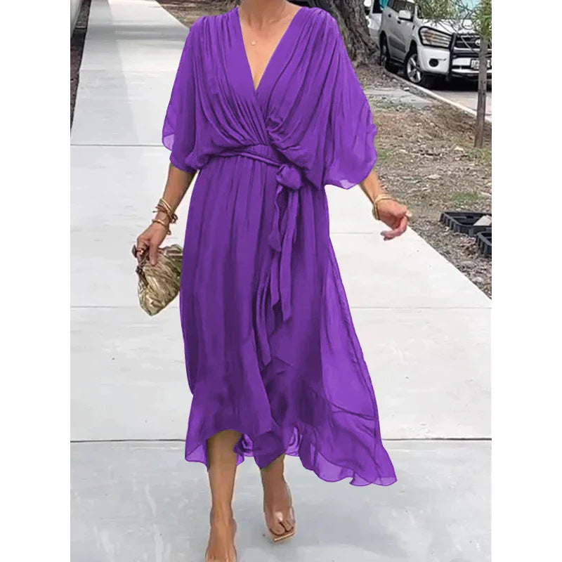 💟【S-5XL】👗 Višebojna čipkana haljina od šifona s rukavima u obliku krila šišmiša 