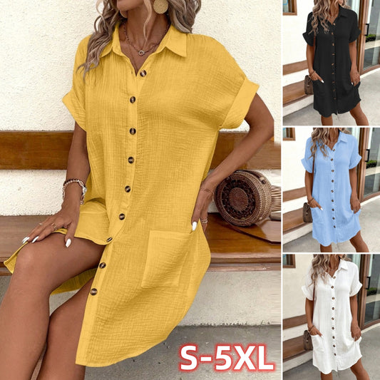 😀【Compre uno, llévese otro gratis】Vestido de algodón de manga corta, ligero y transpirable.
