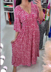 【S-5XL】Nowa gorąca sukienka plus size z dekoltem w szpic w kwiaty