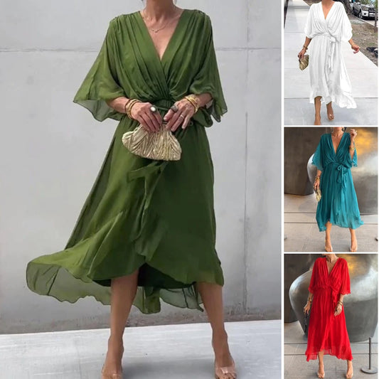 💟【S-5XL】👗 Višebojna čipkana haljina od šifona s rukavima u obliku krila šišmiša 