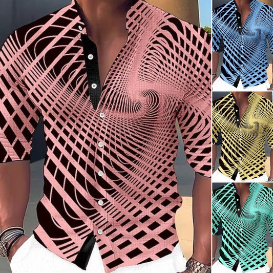 👔【S-6XL】Męska modna, casualowa koszula z długim rękawem i nadrukiem cyfrowym 3D