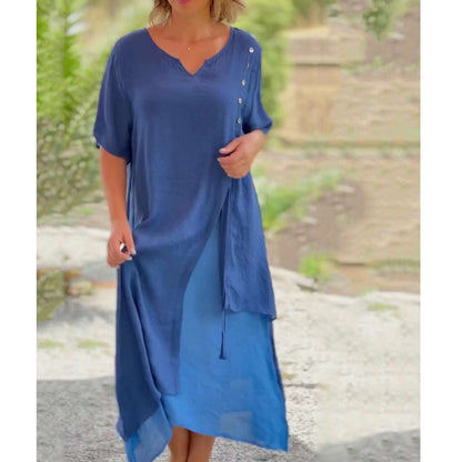 💐💐【S-4XL】Modna, nieregularna, dwuczęściowa bawełniana sukienka z dekoltem w serek