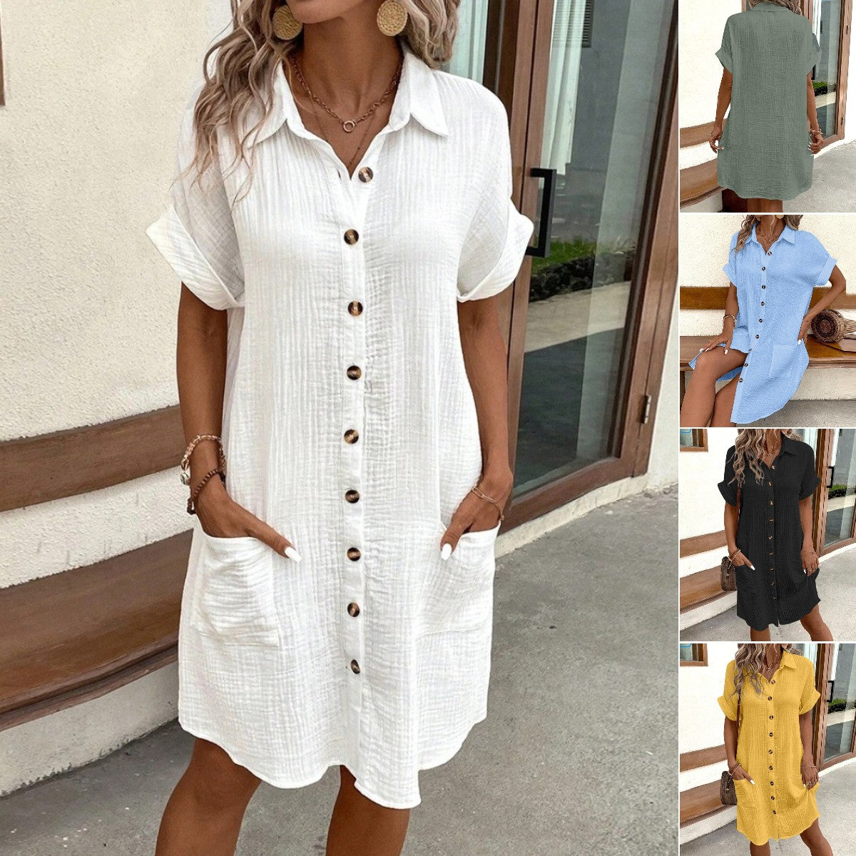 🎁【Descuento por tiempo limitado】Vestido de manga corta de algodón y lino 2025, ligero y aireado 