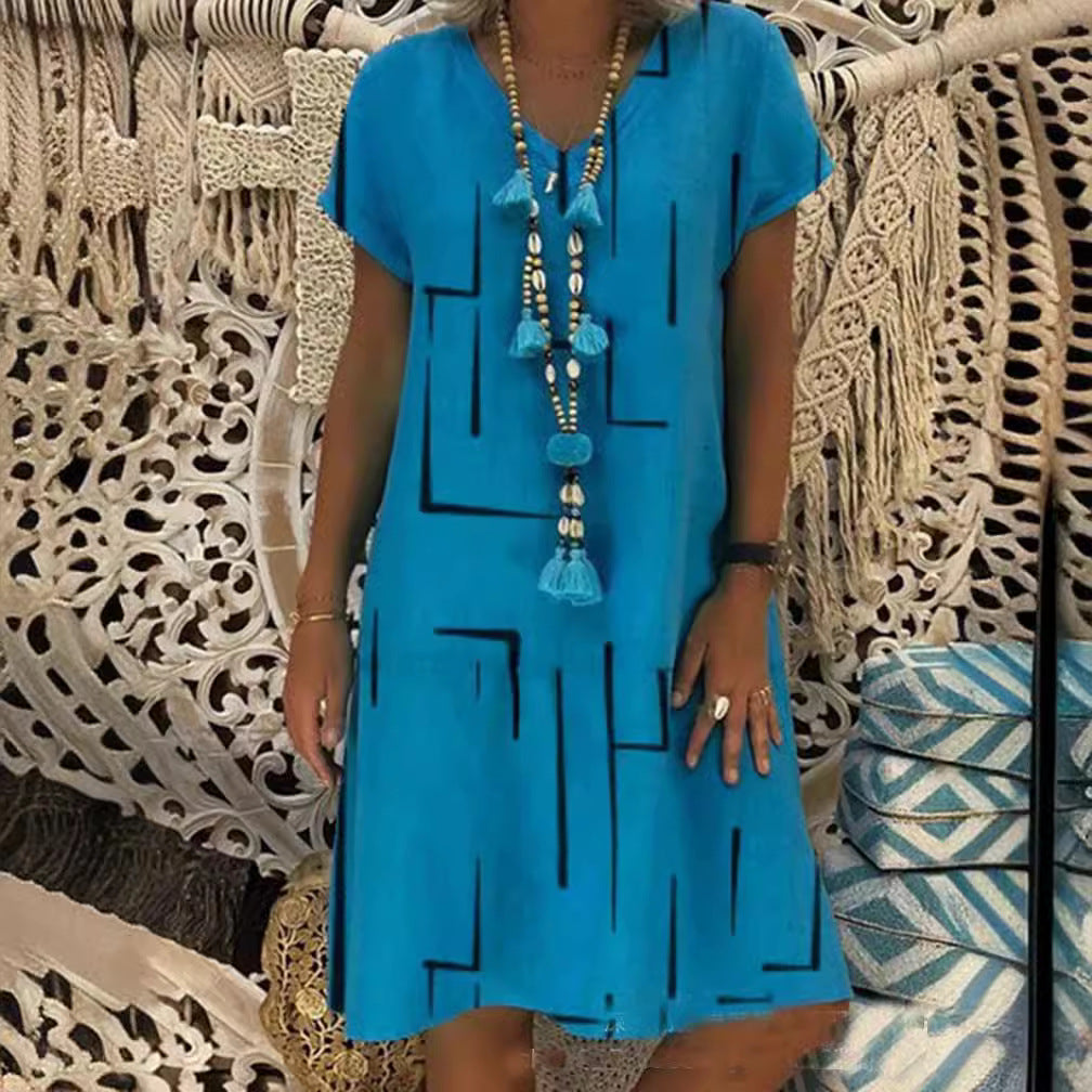 👗【S-5XL】Vestido de algodón 2025 con cuello en V y estampado 
