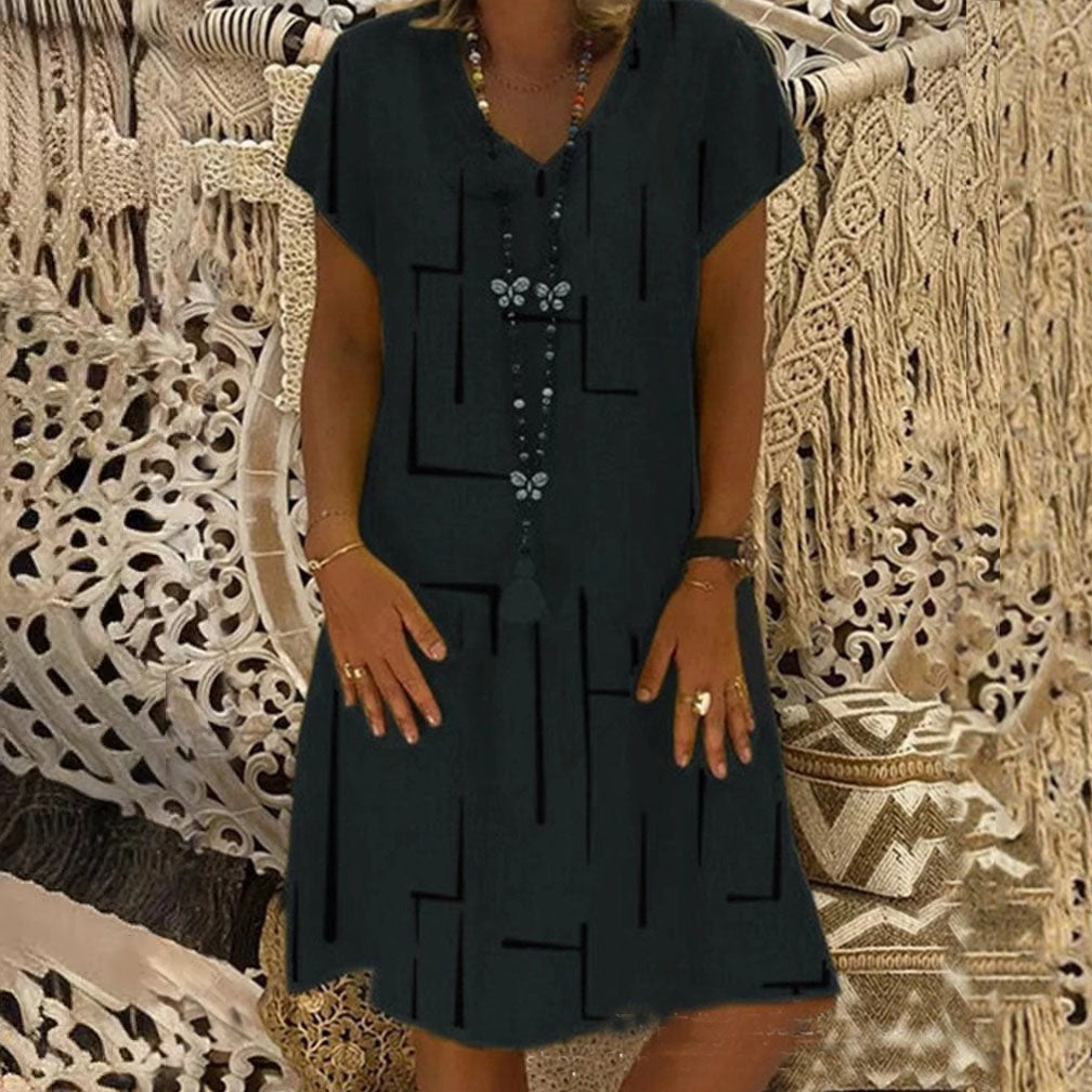 👗【S-5XL】Vestido de algodón 2025 con cuello en V y estampado 