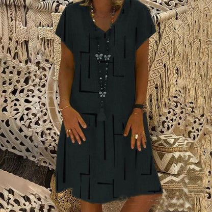 👗【S-5XL】Vestido de algodón 2025 con cuello en V y estampado 