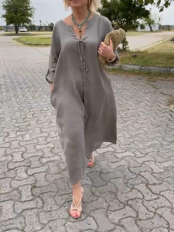 💖👗【S-5XL】Ležerna haljina od pamuka i lana s V-izrezom 