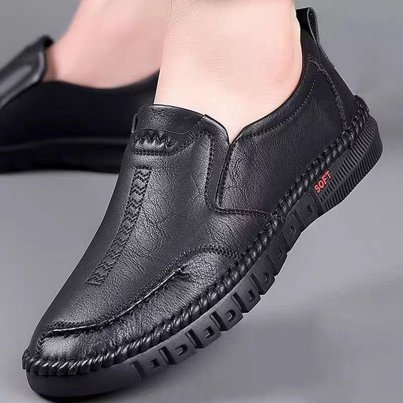 👞【39-44】Nowe męskie skórzane buty casualowe z miękką podeszwą - antypoślizgowe - oddychające