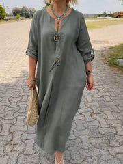 💖👗【S-5XL】Ležerna haljina od pamuka i lana s V-izrezom 