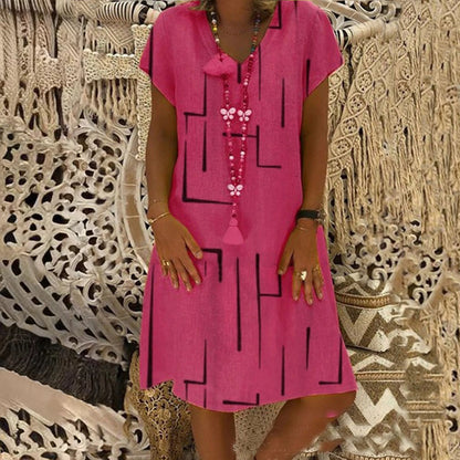👗【S-5XL】Vestido de algodón 2025 con cuello en V y estampado 