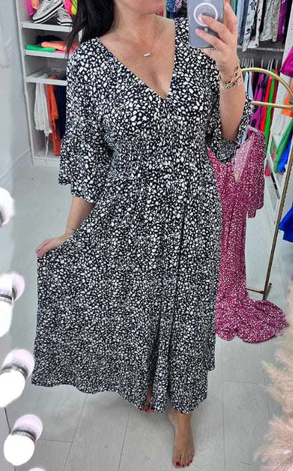 【S-5XL】Nowa gorąca sukienka plus size z dekoltem w szpic w kwiaty