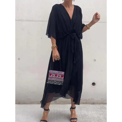 💟【S-5XL】👗 Višebojna čipkana haljina od šifona s rukavima u obliku krila šišmiša 