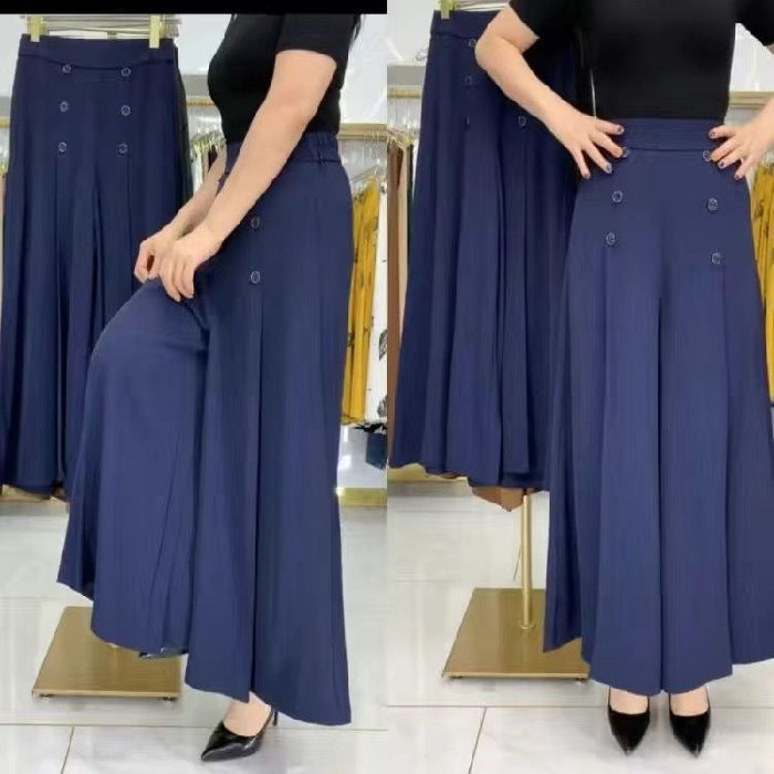 💖【M-5XL】Falda drapeada de moda para mujer con piernas anchas y cintura alta 
