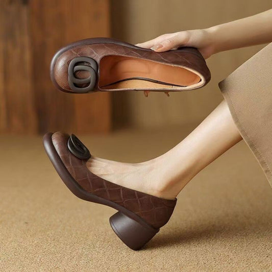 【🔥50% popusta🔥】【35-40】👠2025 novi 5CM univerzalni modni mekani potplati retro debele potpetice s okruglim prstima 