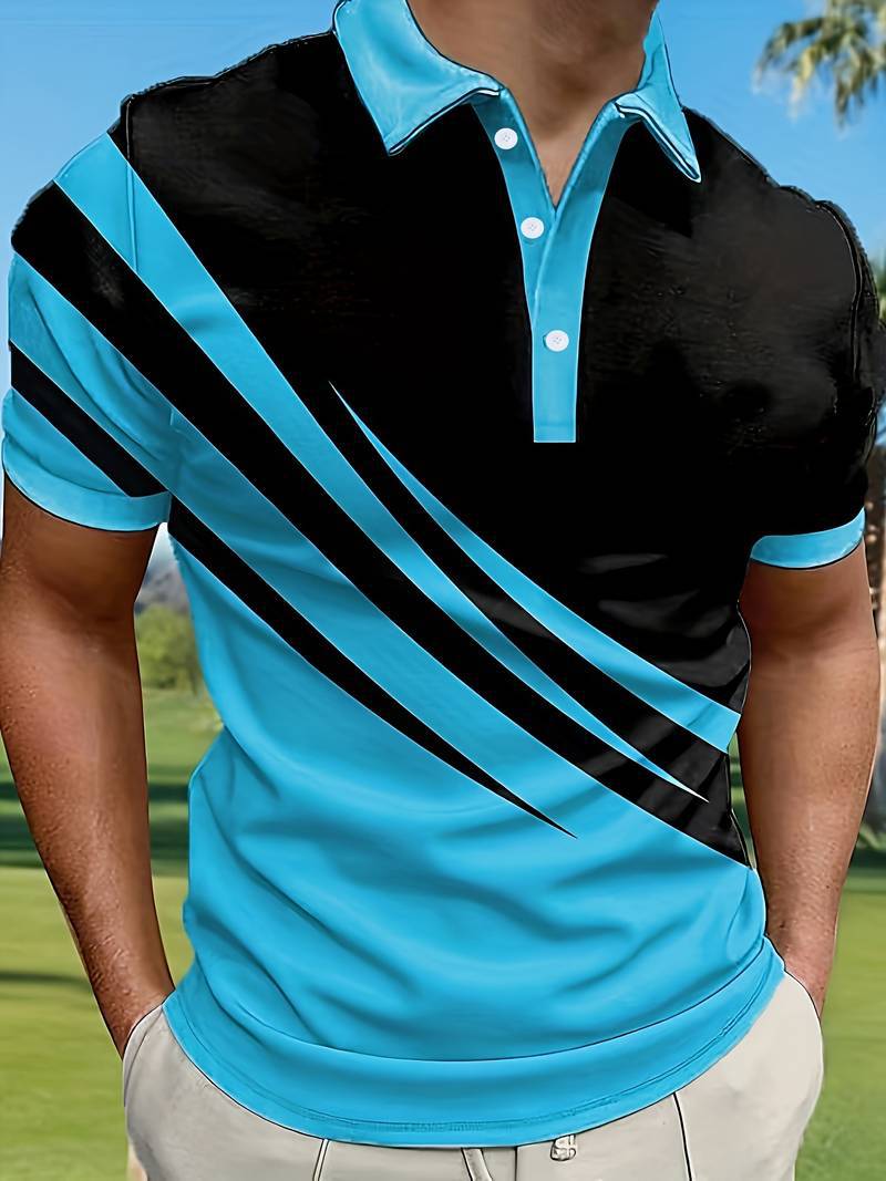 🔥【Oferta ograniczona czasowo】👔【S-6XL】Męska nowa letnia koszulka POLO w paski z nadrukiem 3D