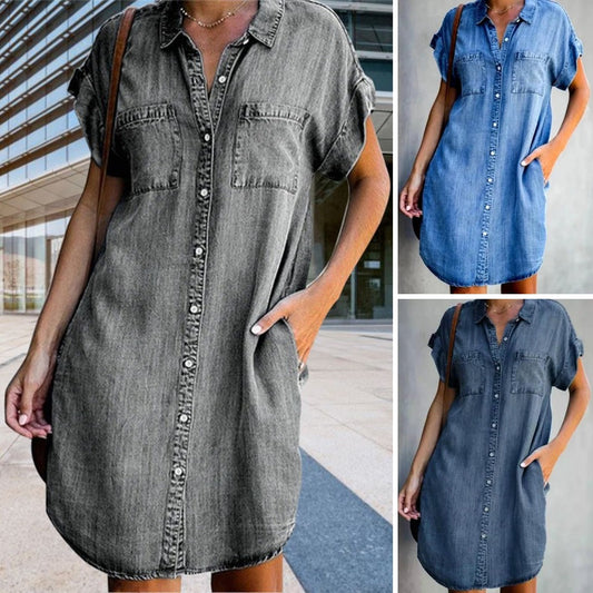 🔥【Izravna tvornička prodaja】【S-5XL】Traper haljina kratkih rukava