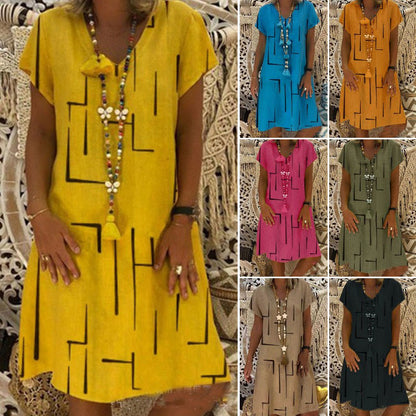 👗【S-5XL】Vestido de algodón 2025 con cuello en V y estampado 