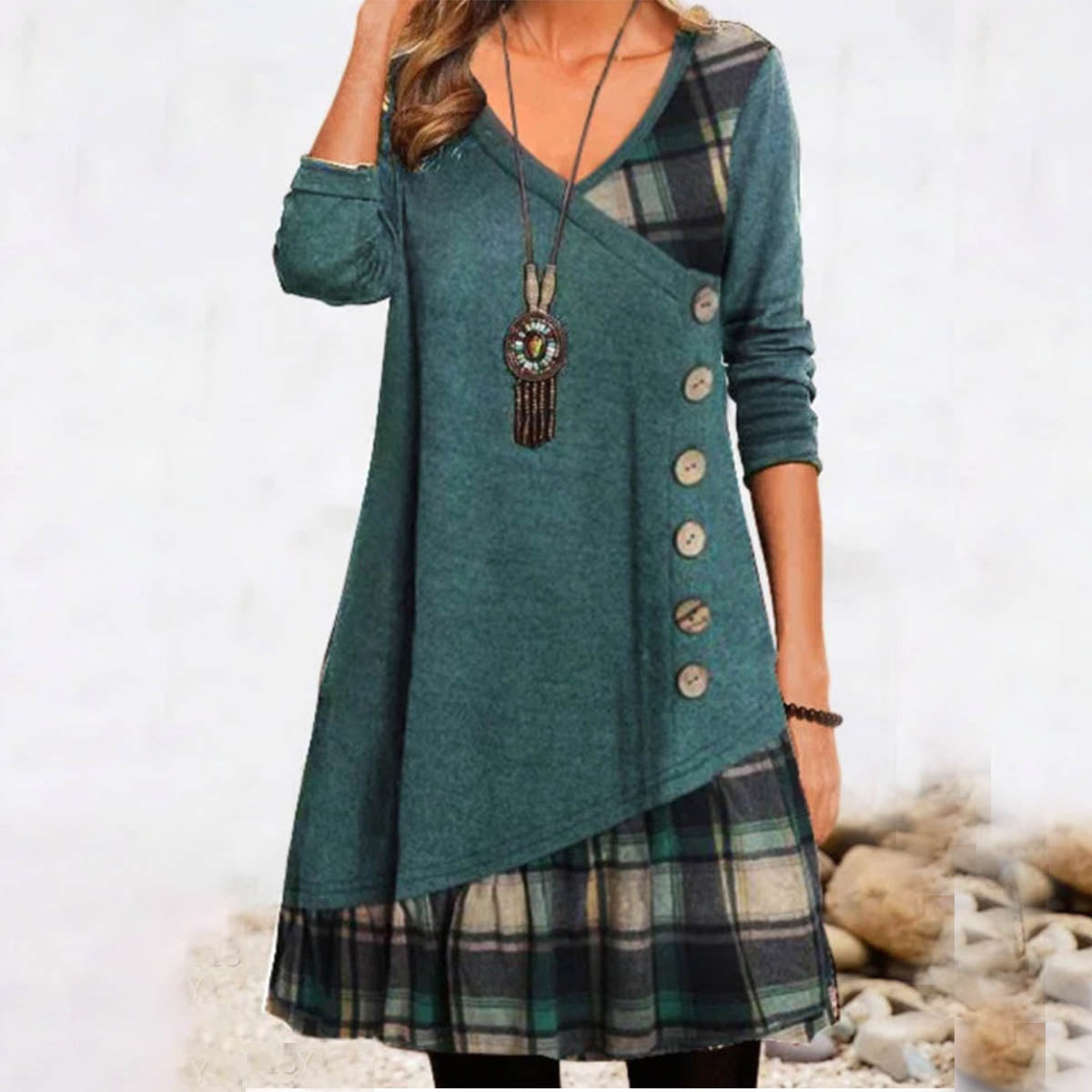 🍂【S-3XL】2024 nova karirana haljina dugih rukava 